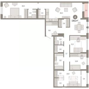 4-к квартира, вторичка, 138м2, 9/15 этаж