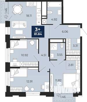 3-к квартира, вторичка, 82м2, 3/14 этаж