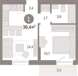 1-к квартира, вторичка, 36м2, 4/17 этаж