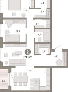 2-к квартира, вторичка, 90м2, 10/11 этаж