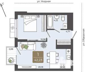 1-к квартира, вторичка, 42м2, 7/15 этаж