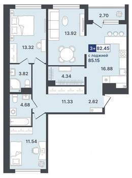 3-к квартира, строящийся дом, 82м2, 8/8 этаж