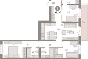 3-к квартира, вторичка, 98м2, 5/11 этаж
