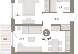 1-к квартира, вторичка, 47м2, 6/11 этаж