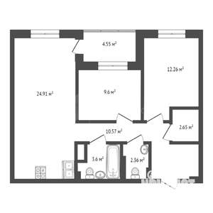 2-к квартира, сданный дом, 66м2, 16/24 этаж