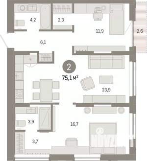 2-к квартира, вторичка, 75м2, 8/17 этаж
