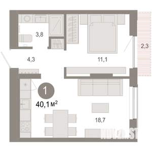 1-к квартира, вторичка, 40м2, 6/9 этаж