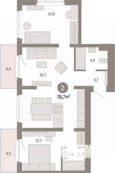 2-к квартира, вторичка, 79м2, 6/7 этаж