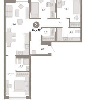 3-к квартира, вторичка, 82м2, 2/17 этаж
