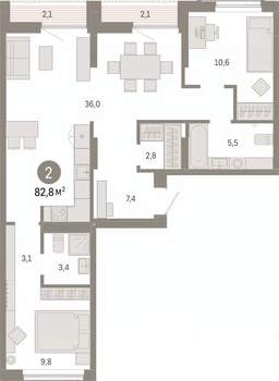 2-к квартира, вторичка, 83м2, 7/9 этаж