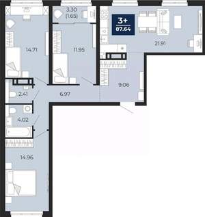 3-к квартира, вторичка, 88м2, 4/21 этаж