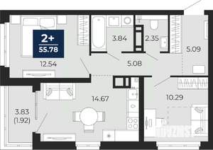 2-к квартира, вторичка, 56м2, 12/22 этаж