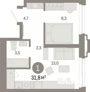 1-к квартира, вторичка, 32м2, 13/25 этаж