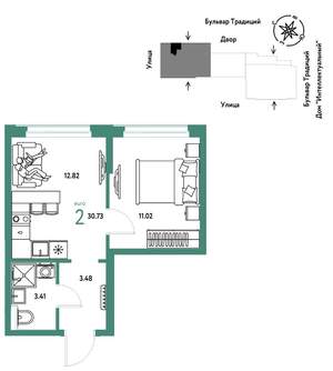2-к квартира, вторичка, 31м2, 8/15 этаж