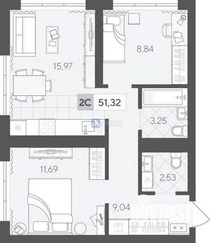 2-к квартира, вторичка, 51м2, 7/17 этаж