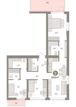 3-к квартира, вторичка, 107м2, 2/25 этаж