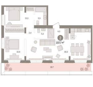 2-к квартира, вторичка, 108м2, 7/16 этаж