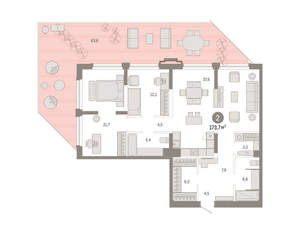 2-к квартира, вторичка, 174м2, 3/25 этаж