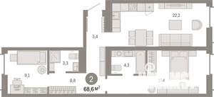 2-к квартира, вторичка, 69м2, 4/7 этаж