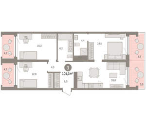 3-к квартира, вторичка, 101м2, 2/8 этаж
