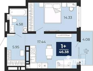 1-к квартира, вторичка, 44м2, 7/20 этаж