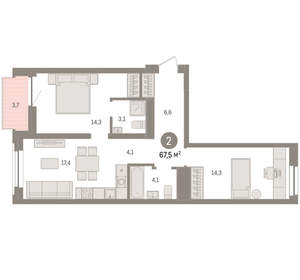 2-к квартира, вторичка, 68м2, 5/10 этаж