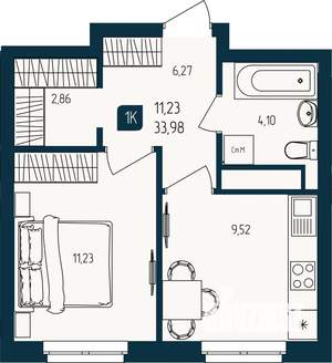 1-к квартира, строящийся дом, 34м2, 14/25 этаж