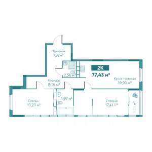 2-к квартира, вторичка, 77м2, 8/10 этаж