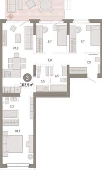 3-к квартира, вторичка, 104м2, 2/11 этаж