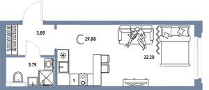 Студия квартира, вторичка, 30м2, 9/25 этаж