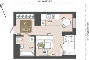 Студия квартира, вторичка, 29м2, 6/15 этаж