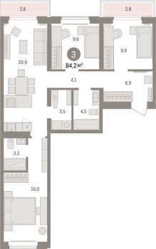 3-к квартира, вторичка, 84м2, 3/16 этаж