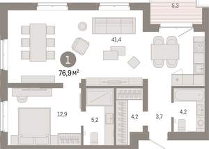 1-к квартира, вторичка, 77м2, 7/11 этаж