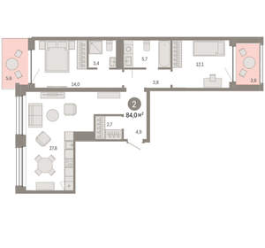 2-к квартира, вторичка, 84м2, 2/8 этаж