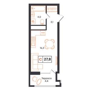 1-к квартира, вторичка, 28м2, 17/17 этаж