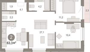 2-к квартира, вторичка, 63м2, 4/17 этаж