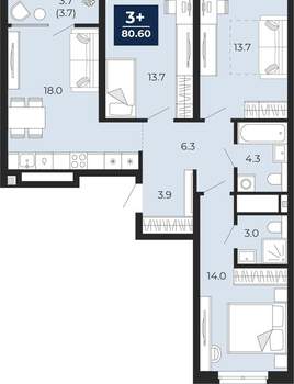 3-к квартира, вторичка, 81м2, 9/16 этаж