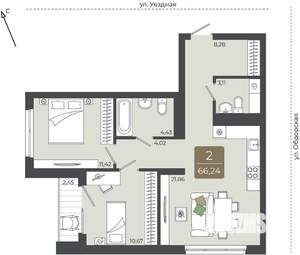 2-к квартира, вторичка, 66м2, 15/15 этаж
