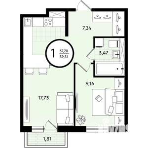 1-к квартира, вторичка, 40м2, 3/4 этаж