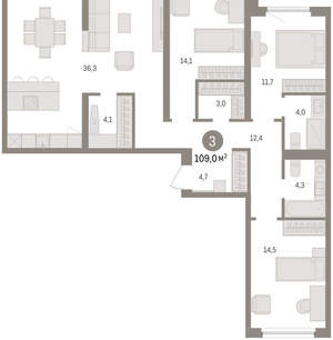 3-к квартира, вторичка, 109м2, 7/16 этаж