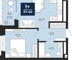 1-к квартира, вторичка, 36м2, 9/16 этаж