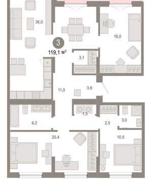 3-к квартира, вторичка, 119м2, 8/17 этаж