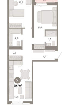 2-к квартира, вторичка, 70м2, 9/25 этаж