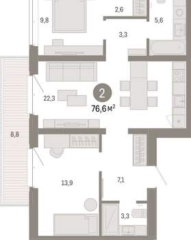 2-к квартира, вторичка, 77м2, 3/11 этаж