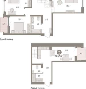 2-к квартира, вторичка, 107м2, 2/10 этаж