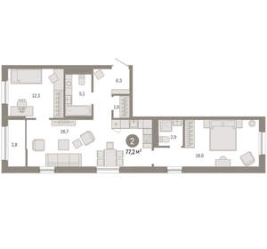 2-к квартира, вторичка, 77м2, 12/17 этаж