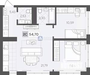 2-к квартира, вторичка, 55м2, 9/17 этаж