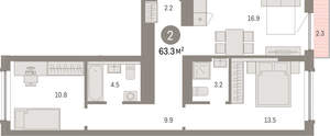 2-к квартира, вторичка, 63м2, 5/8 этаж