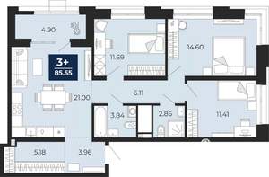 3-к квартира, вторичка, 86м2, 2/23 этаж