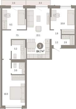 3-к квартира, вторичка, 85м2, 5/7 этаж